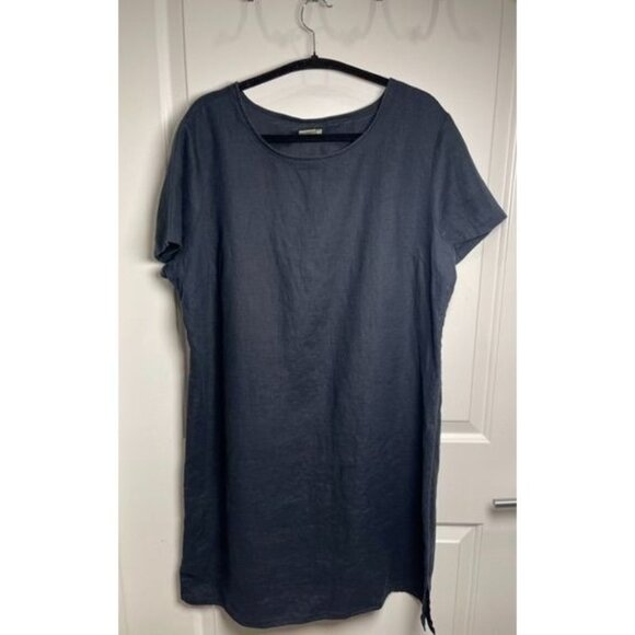 L.L.Bean Linen Navy Shift Dress Sz 18 Coastal Grandmother Quiet Luxury Layering - Picture 1 of 7